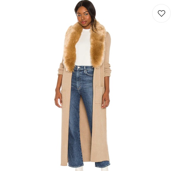 Show Me Your MuMu Jackets & Blazers - Show Me Your Mumu Lombardi Long Cardigan in Taupe With Faux Fur